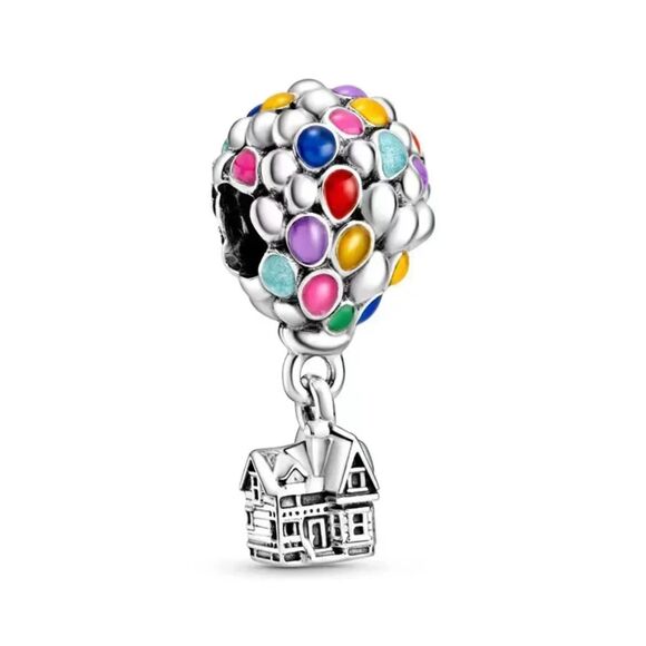 Hot Air Balloon House Pendant Colorful Cartoon 925 Silver Charm